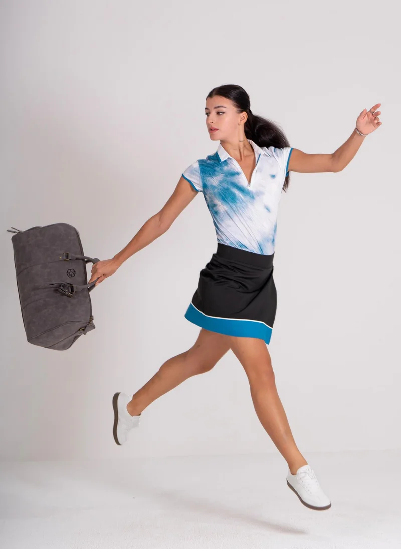 EGL EGL Women's Golf Skirt - Black With Turquoise Border - Breathable Stretch