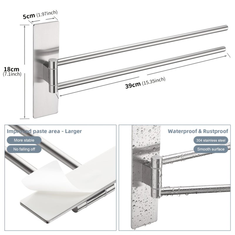 Stainless Steel Two Rod Towel Rack Space Black 180 Degree Rotating Arm - Image 3