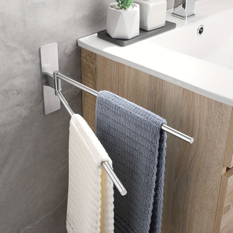 Stainless Steel Two Rod Towel Rack Space Black 180 Degree Rotating Arm - Image 5