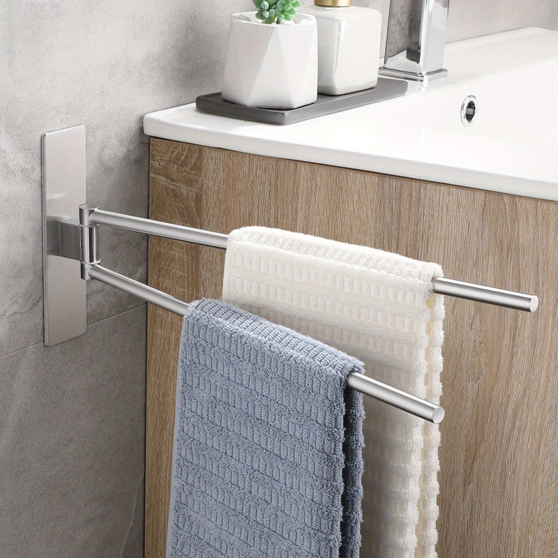 Stainless Steel Two Rod Towel Rack Space Black 180 Degree Rotating Arm - Image 4