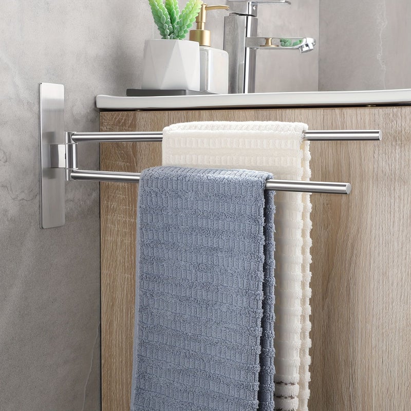 Stainless Steel Two Rod Towel Rack Space Black 180 Degree Rotating Arm - Image 2