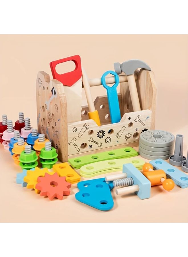 51 قطعة طاولة أدوات لعبة تعليمية للأطفال مجموعة ألعاب بناء خشبية متعددة الوظائف - Image 1