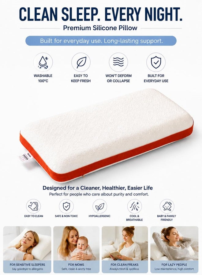 ASRIO Silicone Pillow, Flat Bread Shape, Medium Firm Support, Breathable Cooling, Washable & Quick Dry, (Standard Size, (Bread Pillow)) - Image 5