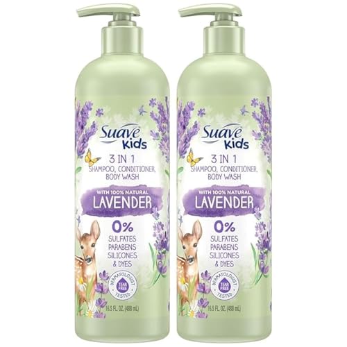 Suave Kids 3-in-1 Shampoo With 100% Natural Lavender - Tear-Free Shampoo, Conditioner, and Body Wash for Kids, 16.5 Fl Oz (Pack of 2) - Image 1