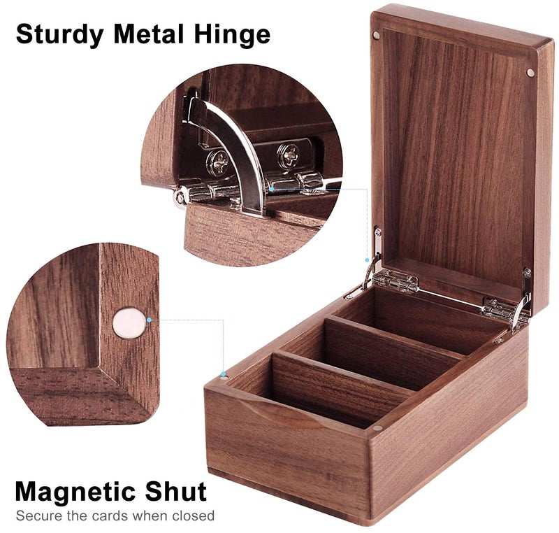 MaxGear Business Card Holder for Desk, 2.2" x 3.5" Walnut Wood Business Card Organizer, Index Cards Box Holds 300 Cards, 3 Divider Boards, Includes A-Z Tabs, Desktop Organizers for Office & Home - Image 3