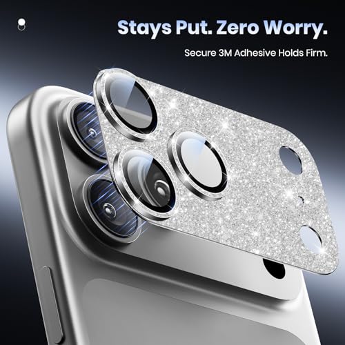 Hoerrye for iPhone 17 Pro Camera Lens Protector - [12FT Shatterproof Military Grade] [Strong Adsorption] Metal Top 9H+ Tempered Glass Camera Screen Full Cover Case Friendly,Glitter Silver - Image 5