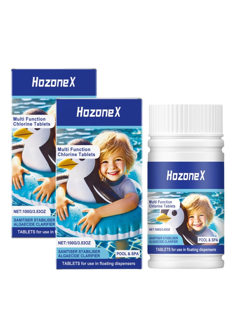 هوزونكس عبوتان من أقراص الكلور بطيئة الذوبان لحمامات السباحة والمنتجعات الصحية، أقراص مطهرة طويلة الأمد مع مُنقّي لمياه نظيفة وشفافة للغاية، 100 غرام*2 - Image 1