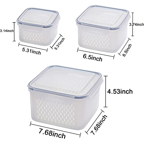 Ronanemon 3Pack Fridge Food Storage Container Set with Lids with Strainer, Fruit Vegetable Storage Containers Keep Fruits, Vegetables, Berry, Meat Fresh longer, BPA-Free Plastic Produce Keepers - Image 4