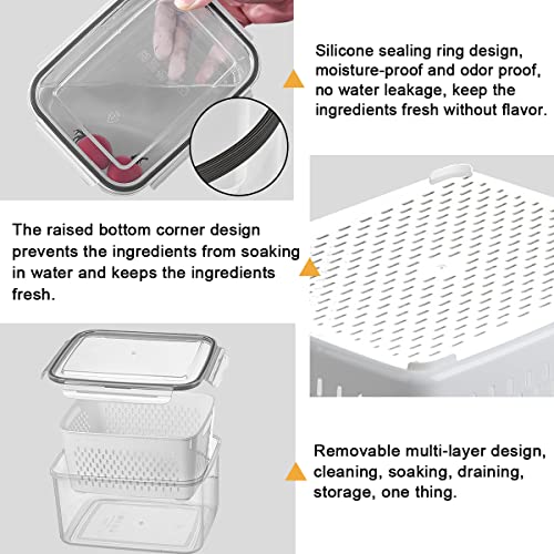 Ronanemon 3Pack Fridge Food Storage Container Set with Lids with Strainer, Fruit Vegetable Storage Containers Keep Fruits, Vegetables, Berry, Meat Fresh longer, BPA-Free Plastic Produce Keepers - Image 5