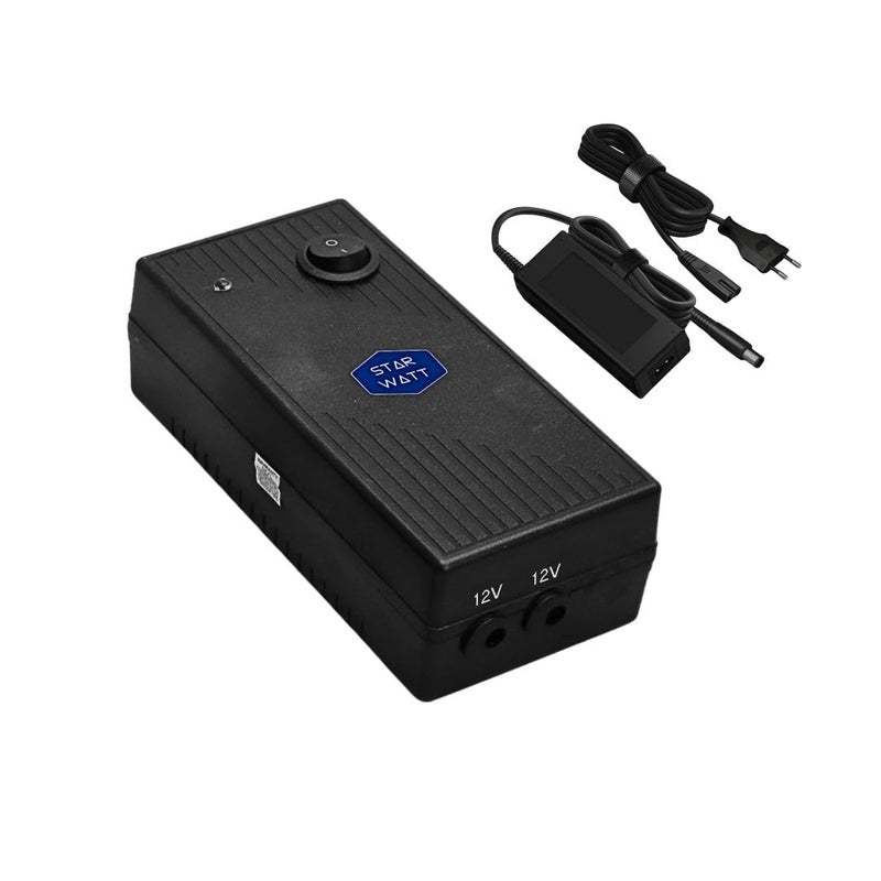 STARWATT UPS صغير 12V 3A برو لجهازين | تصميم مزدوج المخرج مع مخرج مشترك 12V 3A ذروة | 6-12 ساعة احتياطي | يدعم أجهزة التوجيه، المودمات، ONT، ONU، CCTV، كاميرات PTZ، نظام الاتصال الداخلي، NVR - Image 1