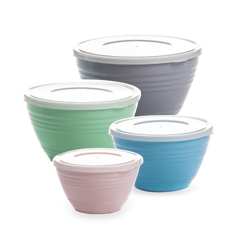 BINO BINO  Mixing Bowl Set with Lids  Versatile Plastic Bowls for Kitchen Mixing Serving and Storage  4Piece Mixing Bowl Set in Various Sizes  SpaceSaving Nesting Design  Dishwasher Safe
