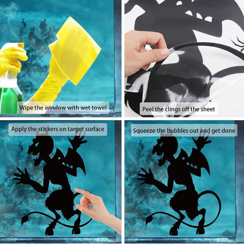 CCINEE Halloween Window Cling Sticker,Giant Spooky Monster Silhouette Window Decal for Halloween Party Decoration,4 Sheet - Image 4