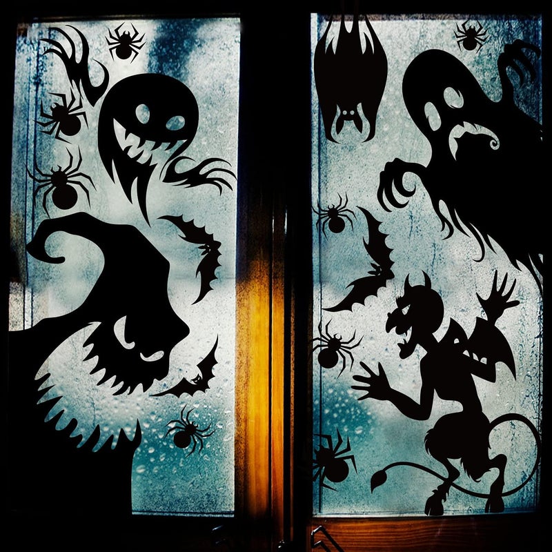 CCINEE Halloween Window Cling Sticker,Giant Spooky Monster Silhouette Window Decal for Halloween Party Decoration,4 Sheet - Image 1