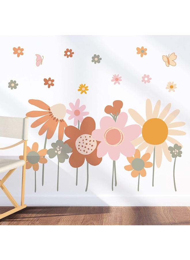 S-TOP Flower Wall Stickers - Aesthetically Pleasing Daisy Decals, PVC Waterproof Self - Adhesive Floral Retro Wall Art for Bedroom, Living Room, TV Wall, Office - Large Home Decoration - Image 1
