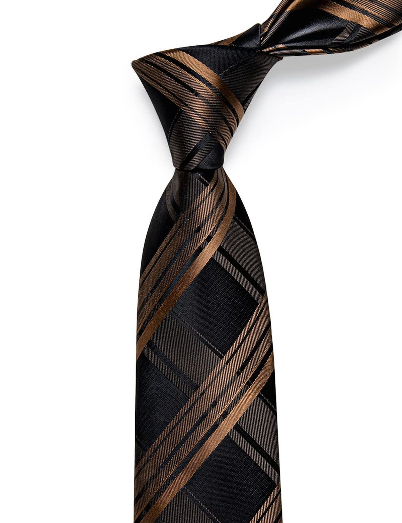 YourTies Mens Neckties Silk Classic Brown Striped Ties for Men with Tie Clip Formal Bussiness - Image 5
