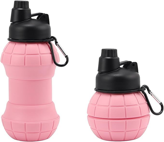 Jukusa Collapsible Water Bottle 570ml. | Leak-Proof Foldable Travel Sports Bottle with Carabiner, Wide Mouth Screw Cap, Lightweight & Reusable for Hiking, Gym, Outdoor & Daily Use (Pink) - Image 1