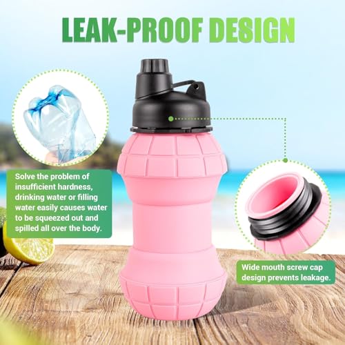 Jukusa Collapsible Water Bottle 570ml. | Leak-Proof Foldable Travel Sports Bottle with Carabiner, Wide Mouth Screw Cap, Lightweight & Reusable for Hiking, Gym, Outdoor & Daily Use (Pink) - Image 3