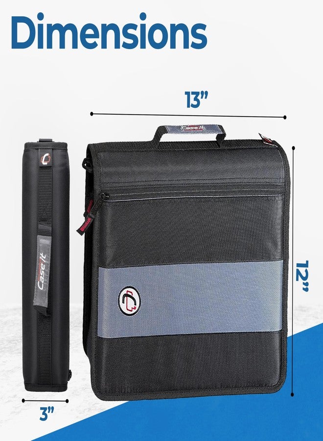 Case it Case-it Classic Zipper Binder | 2-Inch O-Rings, 350 Sheet Capacity, Multiple Storage Pockets & Shoulder Strap | School & Office Organizer | D-251 Black - Image 5