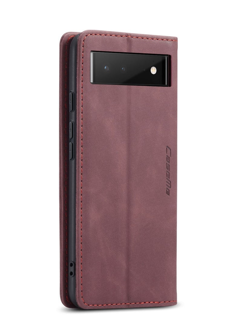 CaseMe CaseMe Google Pixel 6 Case Wallet, for Google Pixel 6 Wallet Case Book Folding Flip Folio Case with Magnetic Kickstand Card Slots Protective Cover - Wine  - Image 3