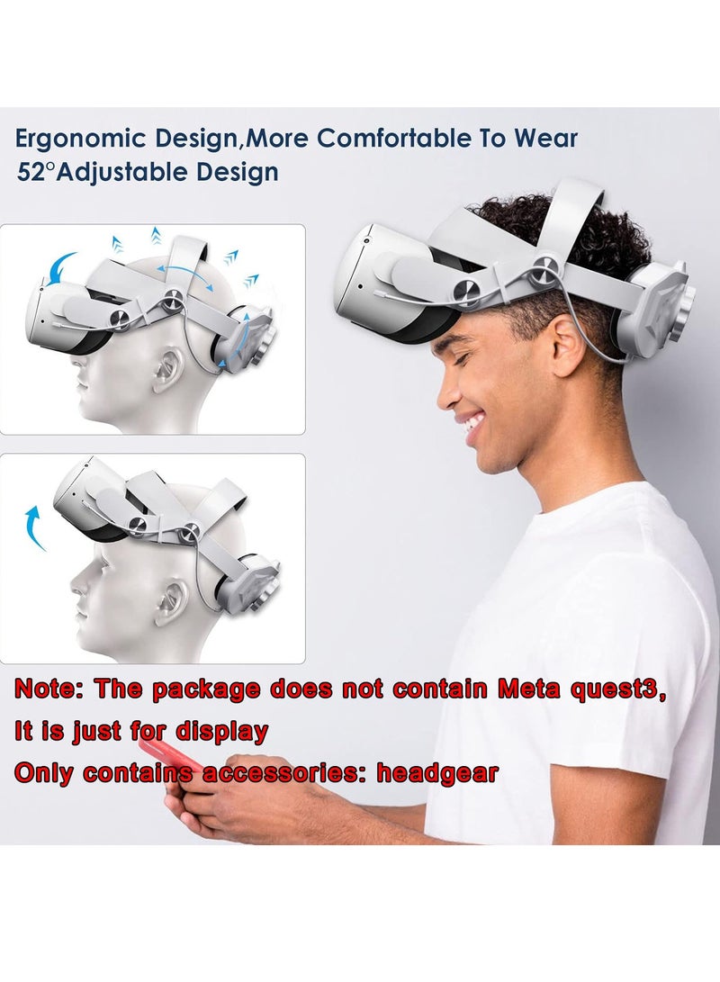 SYOSI Head Strap with Battery for Oculus Quest 3, Battery Pack Replacement Strap Builtin 5200mAh for Extended 35 Hrs of Playtime, Comfort Support VR Accessaries Compatible with Meta Quest 3, White - Image 3