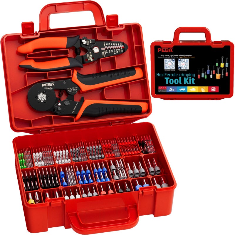 PEBA Ferrule Crimping Tool Kit with Wire Stripper 33 Sizes Tinned Copper Wire Ferrules incl Twin Ferrules Hex Ratcheting Crimper AWG 287 SelfAdjusting Electrical Crimp Tool with Carry Case - Image 2