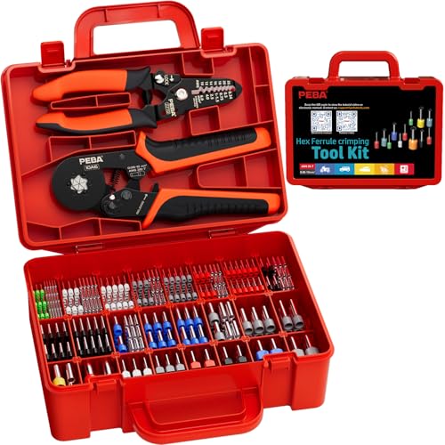 PEBA Ferrule Crimping Tool Kit with Wire Stripper 33 Sizes Tinned Copper Wire Ferrules incl Twin Ferrules Hex Ratcheting Crimper AWG 287 SelfAdjusting Electrical Crimp Tool with Carry Case - Image 1