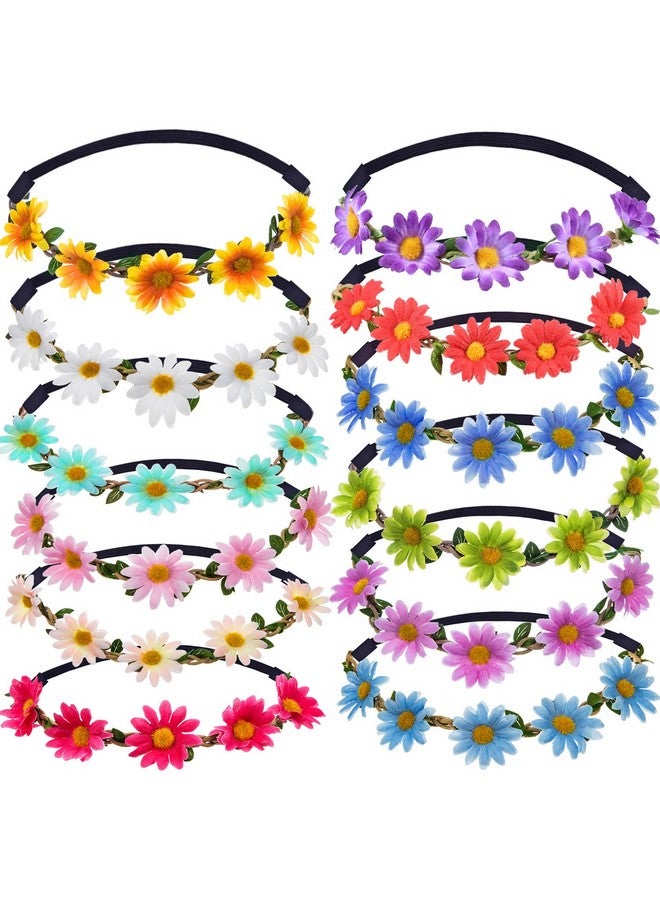 Bememo 12 Pieces Multicolor Lady Girl Fashion Flower Crown Floral Garland Headbands For Festival Wedding Party - Image 1