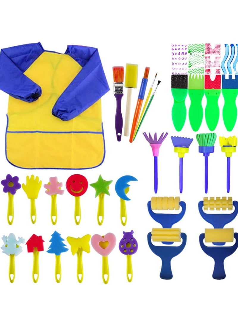 DURKU 29 pcs Sponge Paint Brushes Kits, Sponge Drawing Shapes Paint Craft Brushes, Children Early DIY Learning Paint Sets For Kids Arts and Crafts for toddlers - Image 1