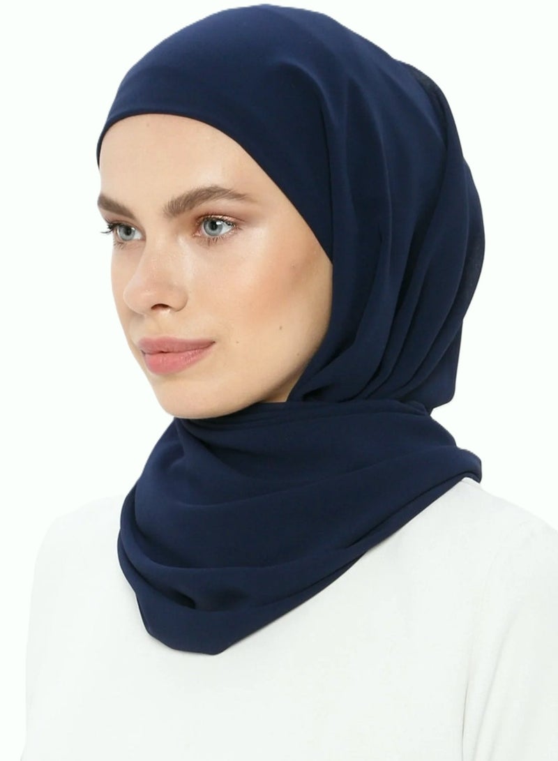 برفكتوري حجاب شيفون فوري للنساء المسلمات تحت وشاح وربطة عنق مع حجاب إسلامي عصري بلون واحد وغطاء رأس وعمامة - البحرية  - Image 1