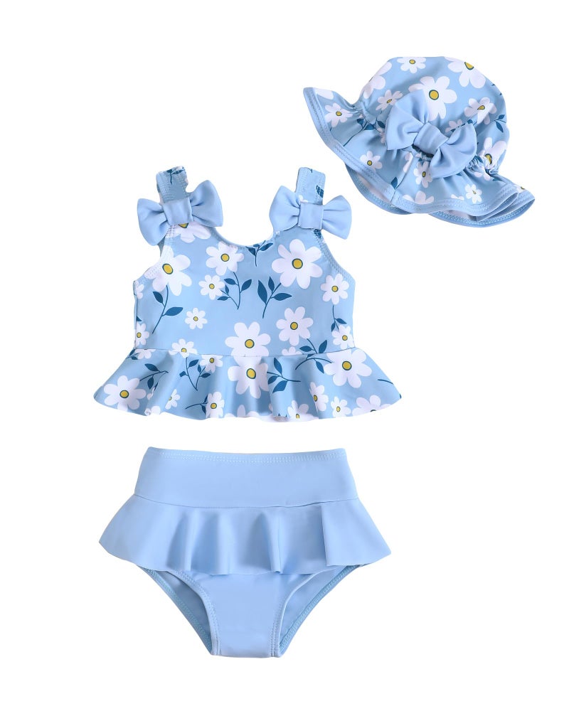 Mioglrie Toddler Girl Bathing Suit Baby Girl Swimsuit 18-24 Month Blue Dasiy Baby Girl's Bikini Summer Swimwear Beach Tankini Outfits Set - Image 1