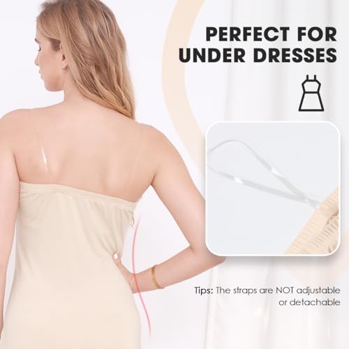 MANCYFIT Women's Tube Top Dress Slip Sleeveless Underdress Invisible Straps Nude Large - Image 2