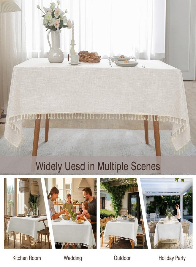 Jia le JIALE Textured Tablecloths, Heavy Duty Cotton Linen Farmhouse Table Cloth Rectangle Table, Waterproof Wrinkle-Free Rectangle Tablecloth for Kitchen, Dining, Parties, 55"x106", Ivory - Image 2