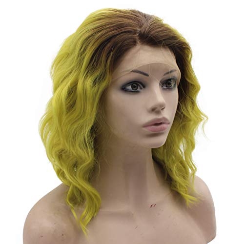 MX angel Mxangel Shoulder Length Wavy Black Blonde Heat Friendly Fiber Hair Synthetic Lace Front Wig - Image 2