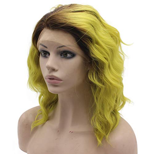 MX angel Mxangel Shoulder Length Wavy Black Blonde Heat Friendly Fiber Hair Synthetic Lace Front Wig - Image 3