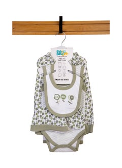 Babies Basic 7 Piece Unisex 100% Cotton Gift Set Include Bib, Blanket, Mitten, Cap, Romper, Top And Bottom Set, Green  - Image 1