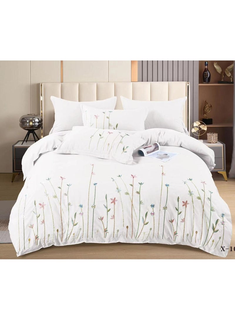 Comfy 6 Pc Pure Cotton White Floral King Size Embroidery Comforter Set