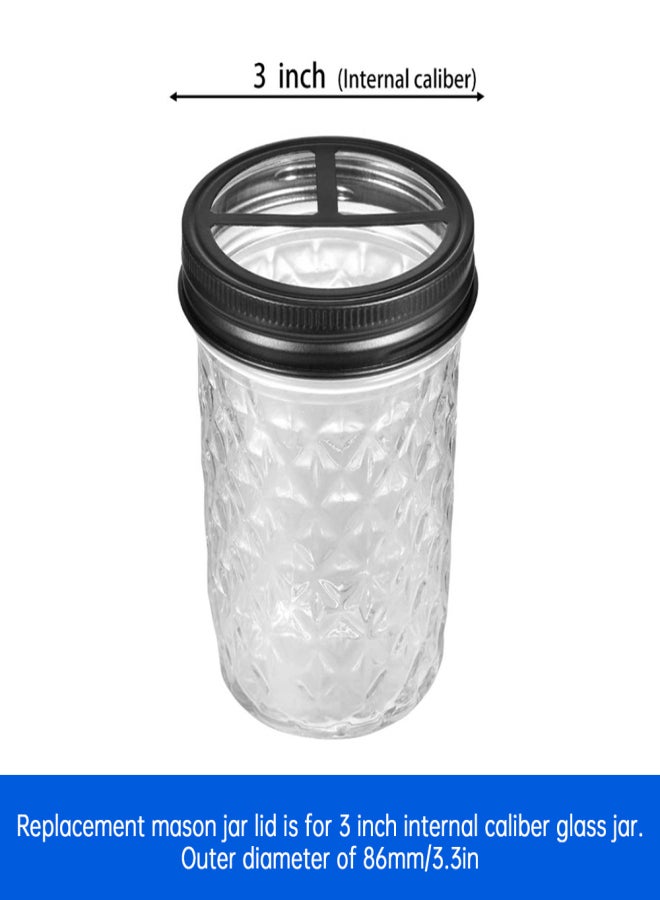 1Pcs Replacement Mason Jar Toothbrush Brush Holder Lids for 3 Inch Caliber Jars with 3 Compartment Stainless Steel Multifunctional Glass Jar Cover for Pen Toothbrush Storage - Image 3