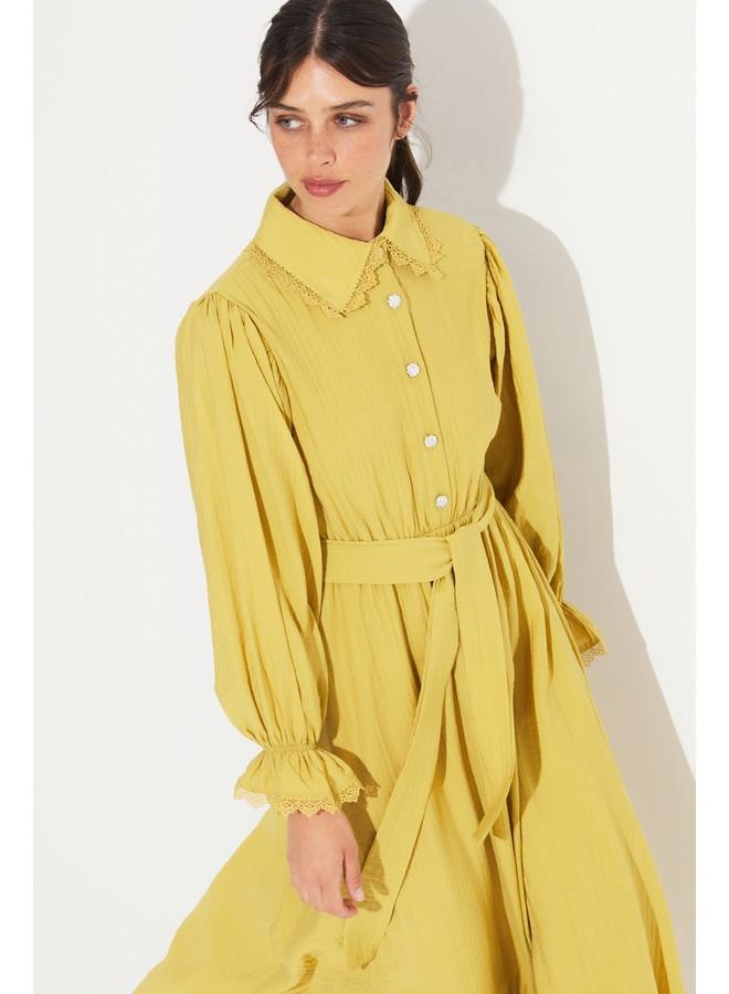 جون فستان ميدي بياقة دانتيل - Image 1