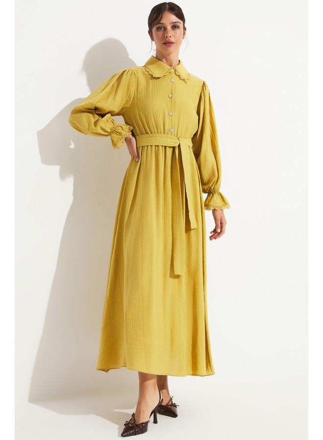 جون فستان ميدي بياقة دانتيل - Image 4