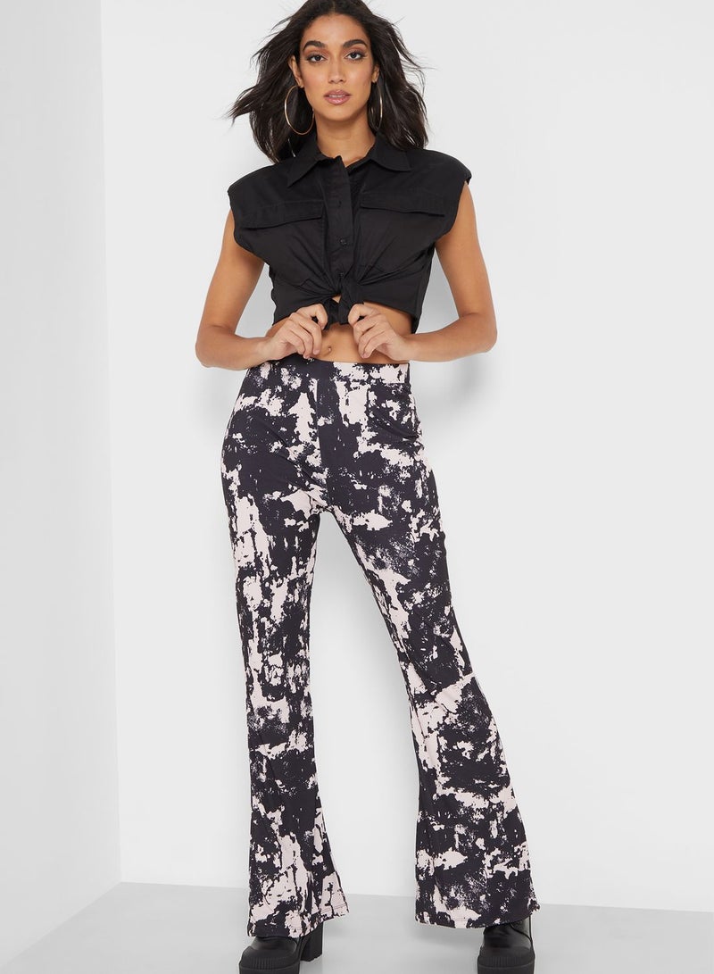 NASTY GAL High Waist Printed Flared Pants - Image 1