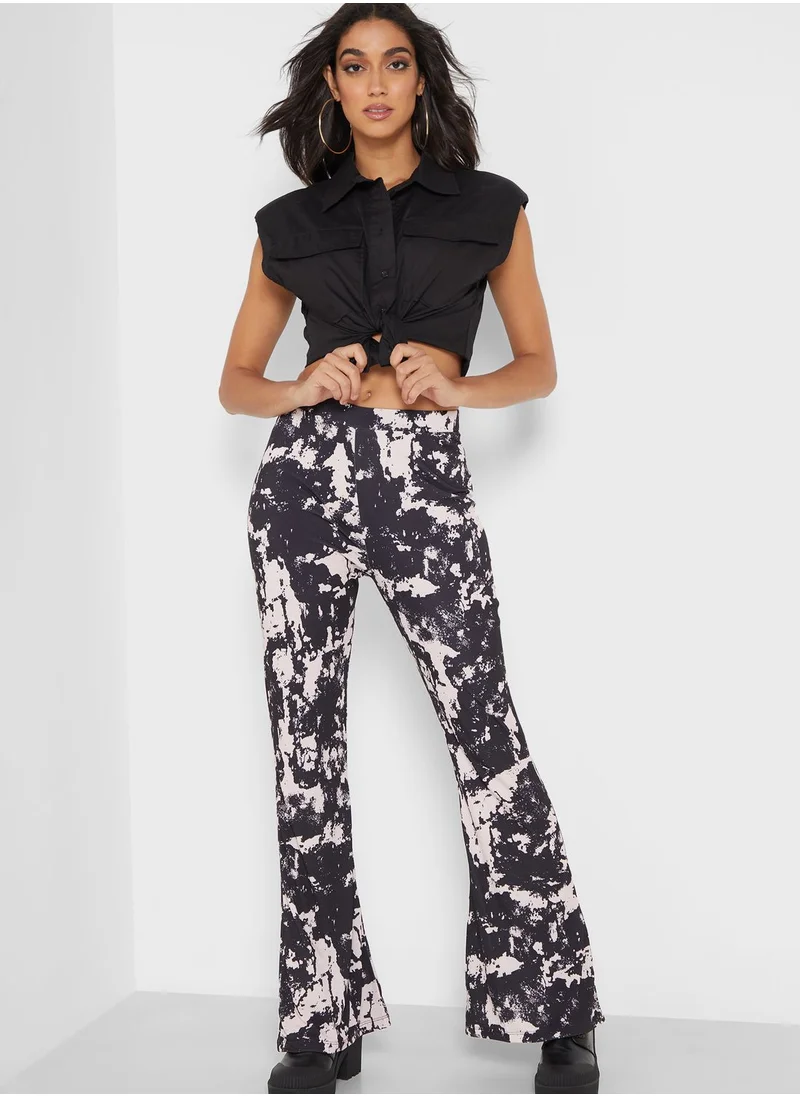 NASTY GAL High Waist Printed Flared Pants