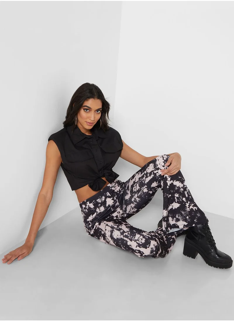 NASTY GAL High Waist Printed Flared Pants