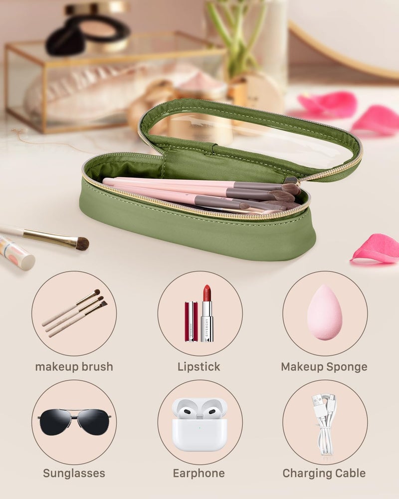Soimeat Clear Travel Makeup Brush Holder, Leather Makeup Brush Toiletry Bag, Green, Small, Clear Travel Makeup Brush Bag - Image 2