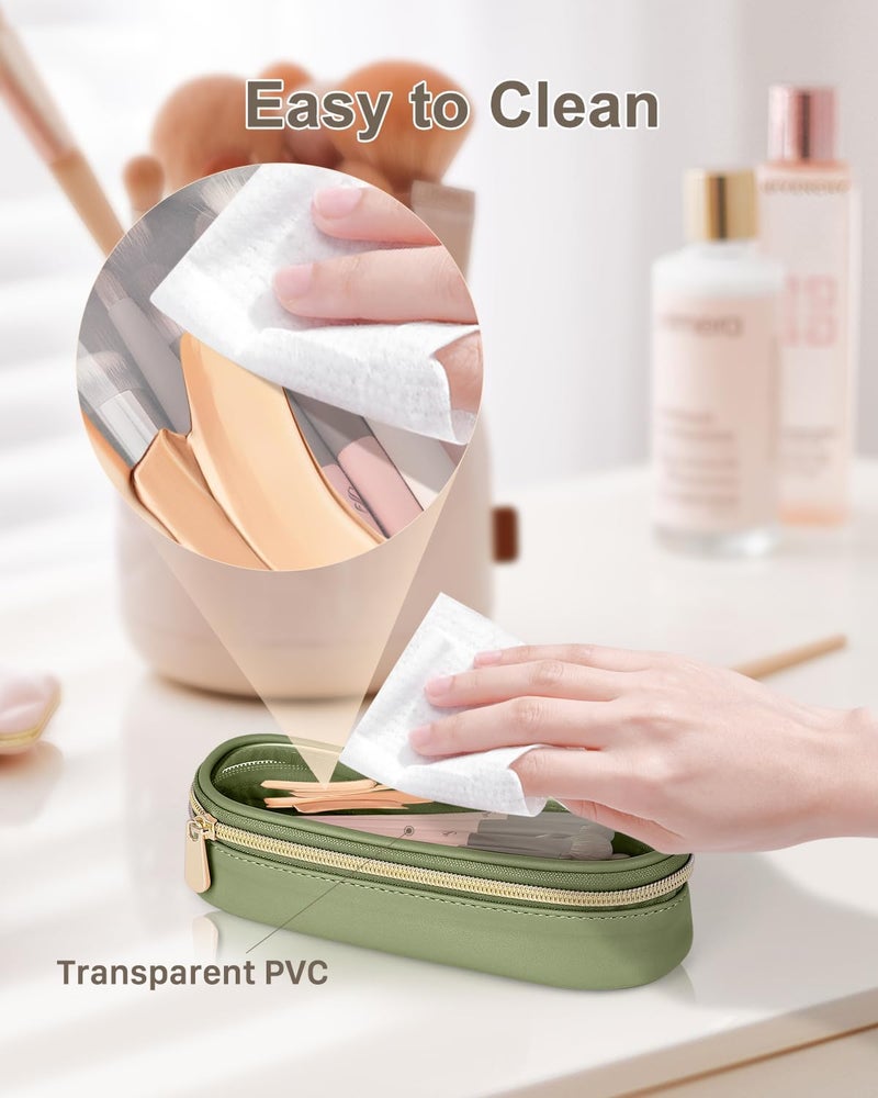 Soimeat Clear Travel Makeup Brush Holder, Leather Makeup Brush Toiletry Bag, Green, Small, Clear Travel Makeup Brush Bag - Image 4