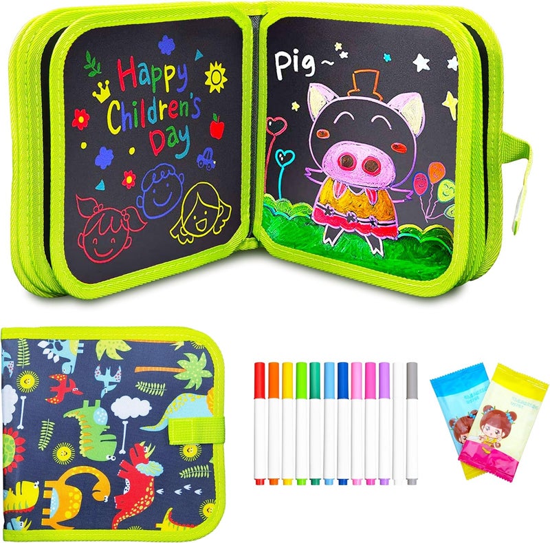 VGRASSP 14 Pages Erasable Slate Book for Kids with 12 Washable Markers and Wet Wipes - Reusable Doodle and Scribble Pad for Boys and Girls - Color As Per Stock - Image 1