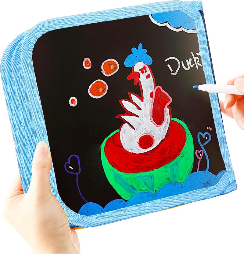 VGRASSP 14 Pages Erasable Slate Book for Kids with 12 Washable Markers and Wet Wipes - Reusable Doodle and Scribble Pad for Boys and Girls - Color As Per Stock - Image 4