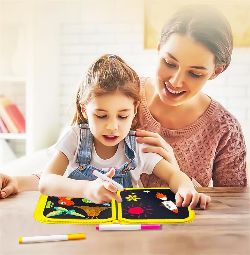 VGRASSP 14 Pages Erasable Slate Book for Kids with 12 Washable Markers and Wet Wipes - Reusable Doodle and Scribble Pad for Boys and Girls - Color As Per Stock - Image 2