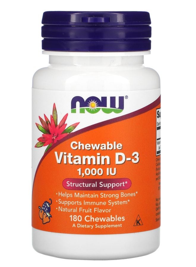 now Chewable Vitamin D-3 Natural Fruit Flavor 1000 IU 180 Chewables