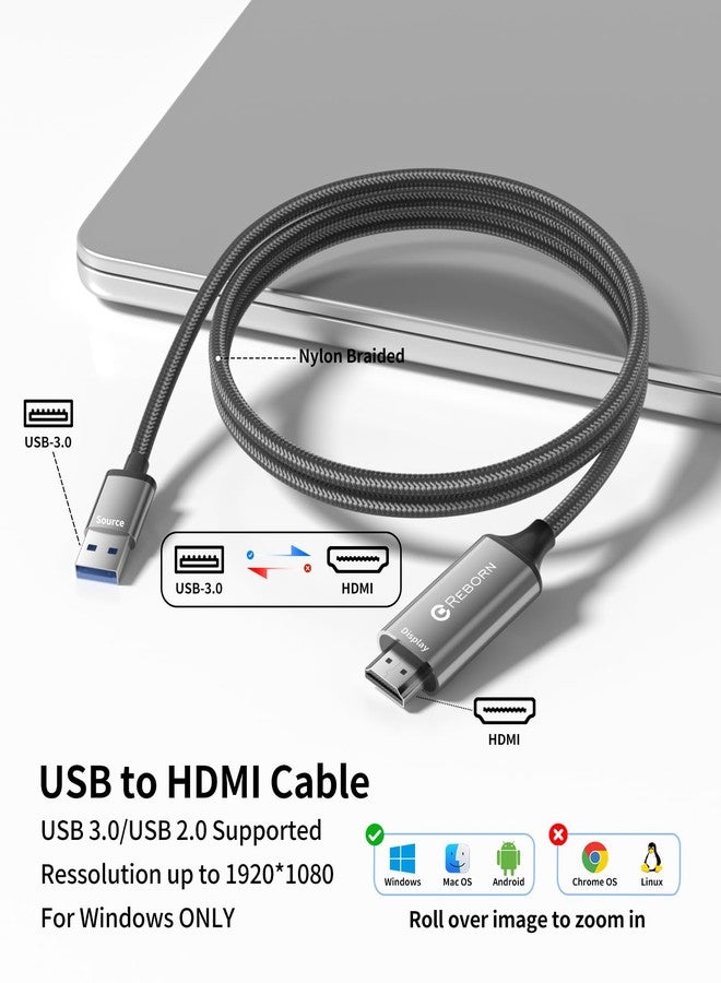 REBORN USB to HDMI Adapter Cable 6FT, 1080P@60Hz USB 3.0 to HDMI Multi-Display Cable Converter Suitable for Macos Windows 7/8/10/11 - Driver Installation is Required - Image 2