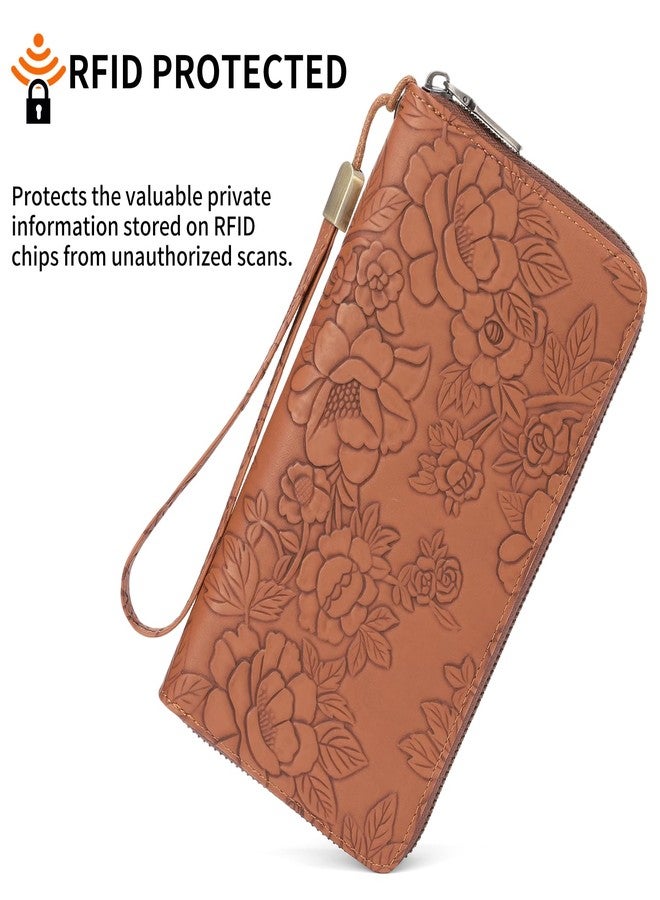 SENDEFN Women's Wallet RFID Blocking Leather Zip Around Wallet Large Capacity Long Purse Credit Card Holder with Wristlet - Image 2